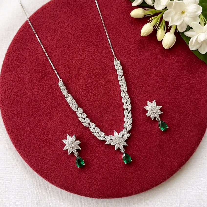Luxury Green CZ Nacklace Set 